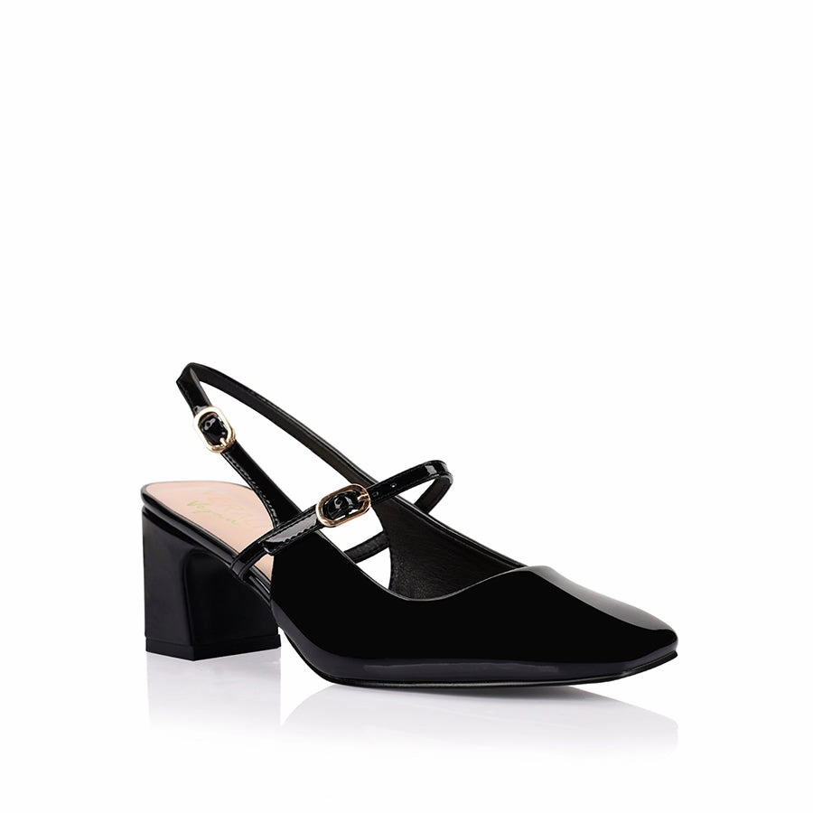 Lolita Slingback Block Heels - Black Patent Hell On Heels