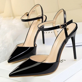 Summer Women Pumps Super High Heels Sandals Pointed Toe Pu Leather Sexy High Heel Shoes Female Black High Heel Slides