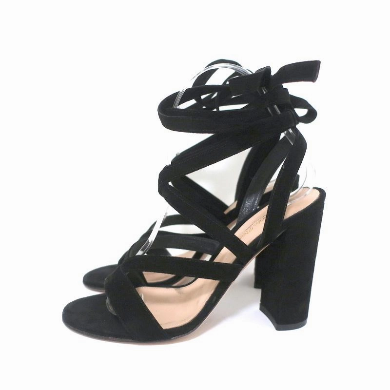 Gianvito Rossi Janis 105 Lace-Up Sandals Black Suede Size 37 Open Toe Heels Boyfriend Jeans High Heels