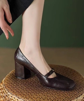 Loafers Glory North Carolina Sheepskin Loafers Chunky Heel French Chocolate WT005