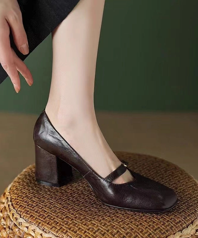 Sheepskin Loafers Chunky Heel French Chocolate WT005 Suit With Loafers