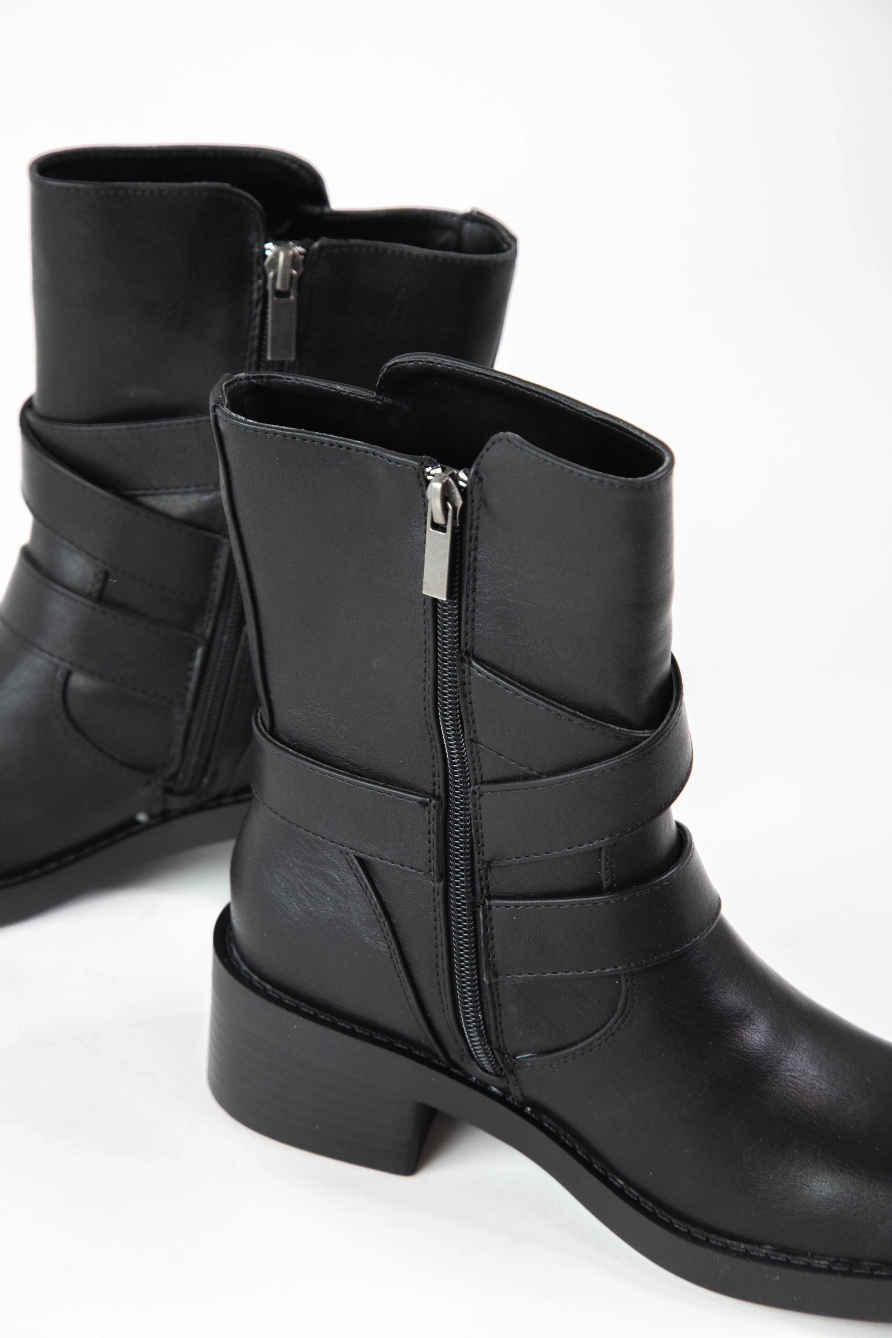 Tacoma Buckle Strap Engineer Boot, Black Brown Chelsea Ankle Boots