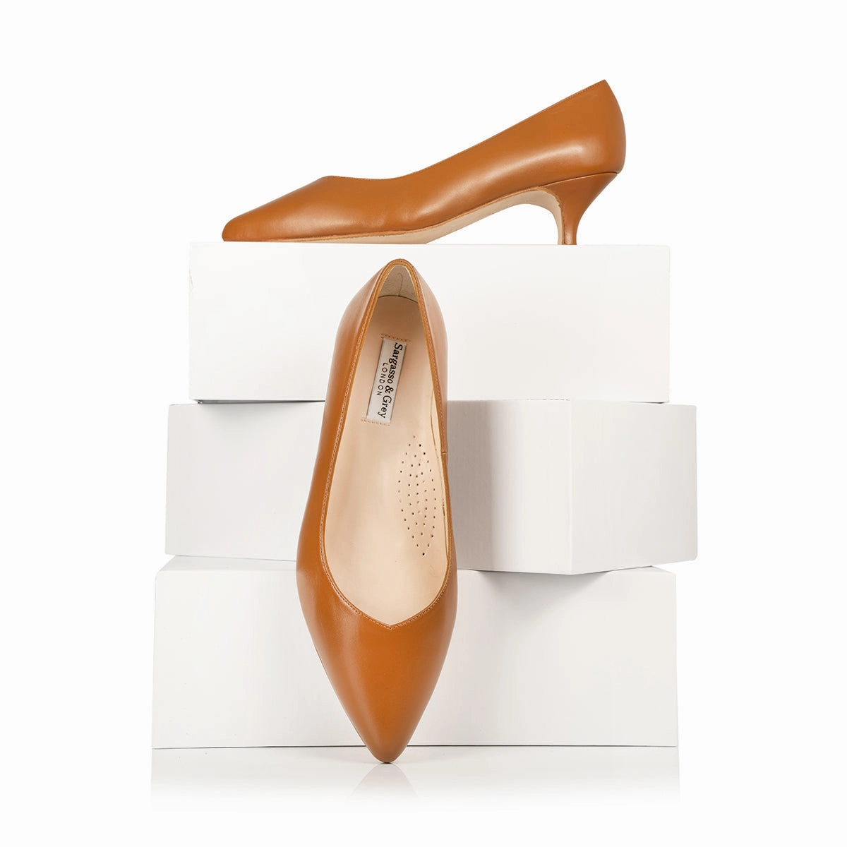 Tilda Extra-Wide Fit Kitten Heels - Tan Leather 2 Inch High Heels