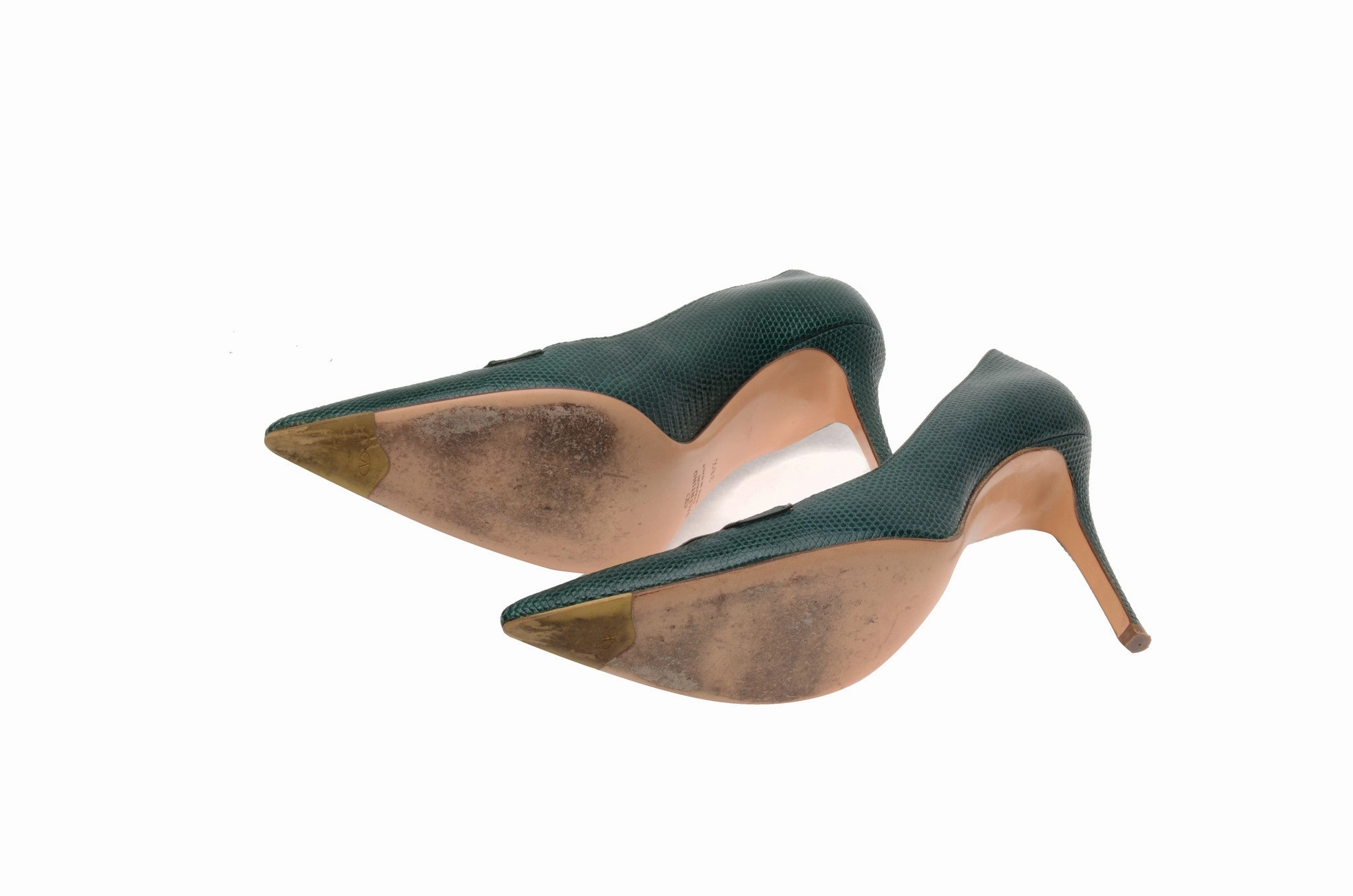 High Heel Mule Clogs Valentino - Green Lizard Pointed Heels - IT 38 1/2