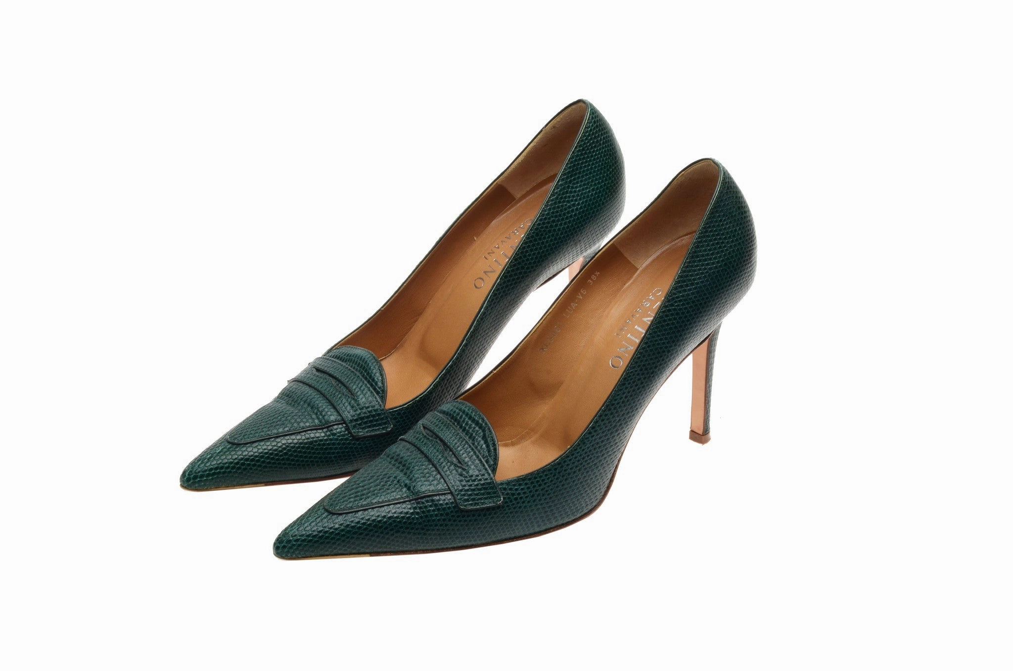 Converse Heels Sneakers Valentino - Green Lizard Pointed Heels - IT 38 1/2