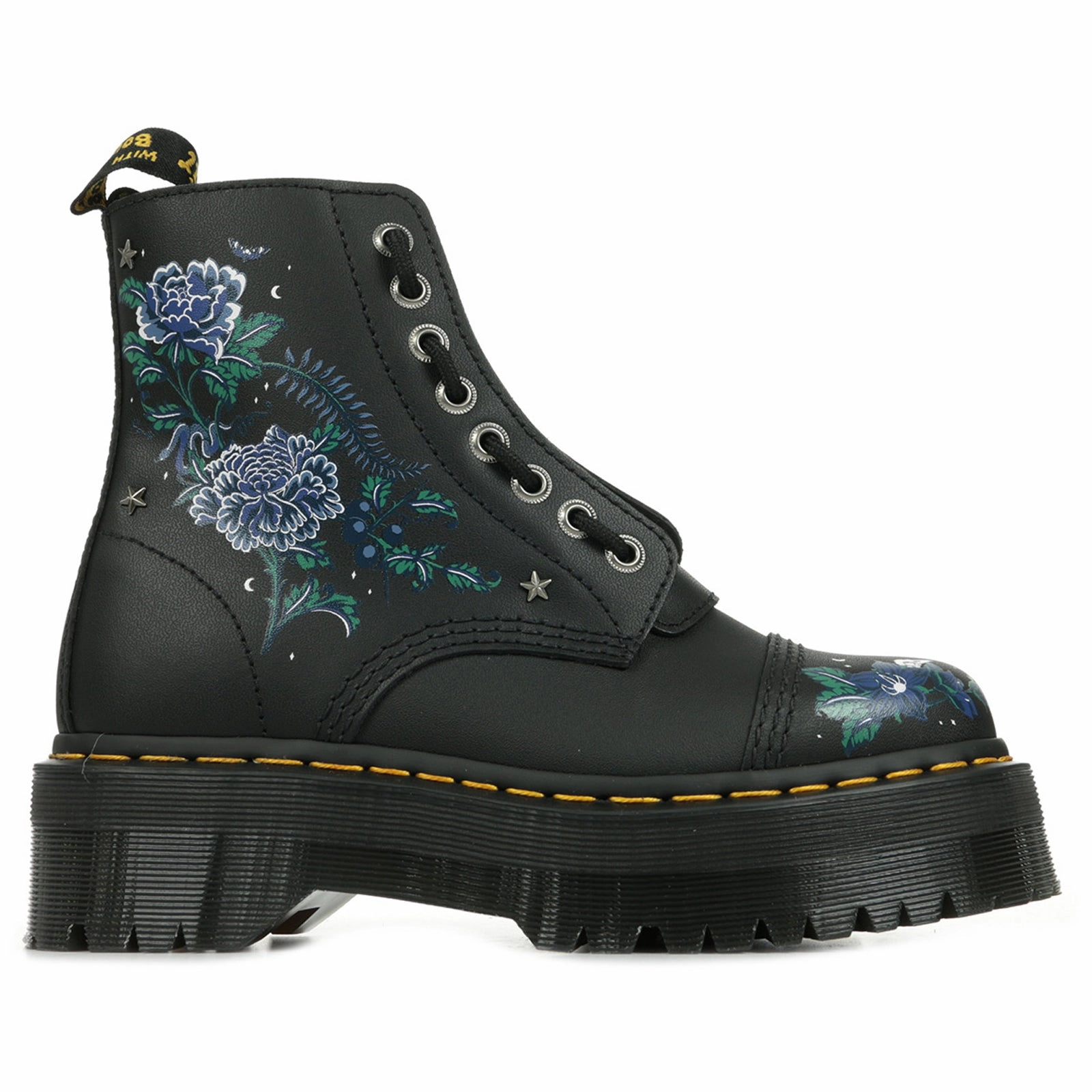 Mid Heel Leather Ankle Boots Dr. Martens Sinclair Mystic Floral Print Full Grain Leather Women's Platform Boots