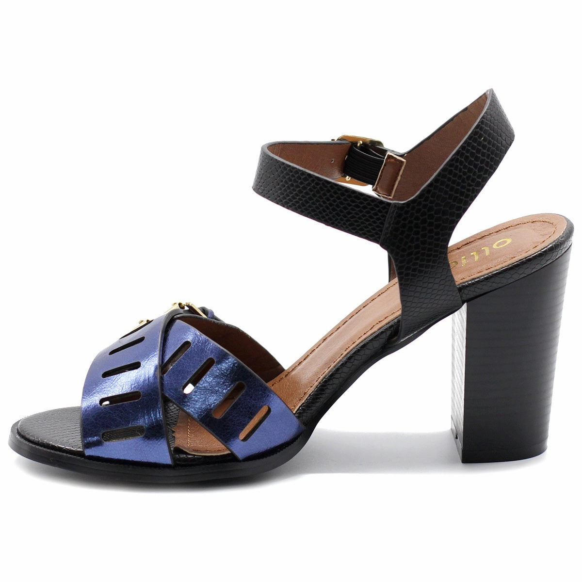 Ollio Womens Double Buckle Metallic High Heel Sandal High Heel Parfume