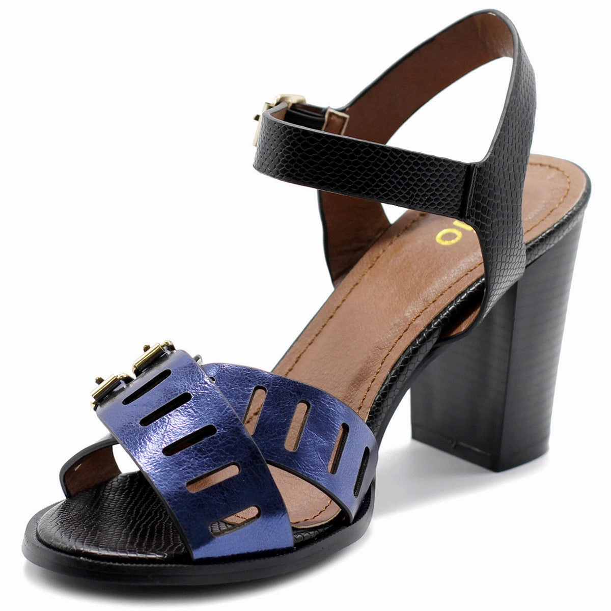 High Heel Sandles Ollio Womens Double Buckle Metallic High Heel Sandal