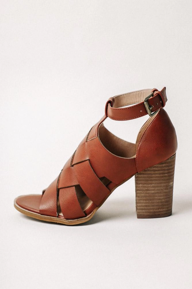 All About High Heels Alma Woven Heels in Cognac