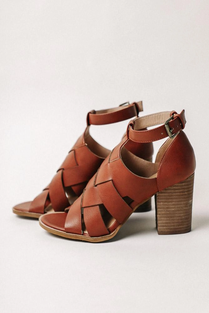Alma Woven Heels in Cognac Thong And High Heels