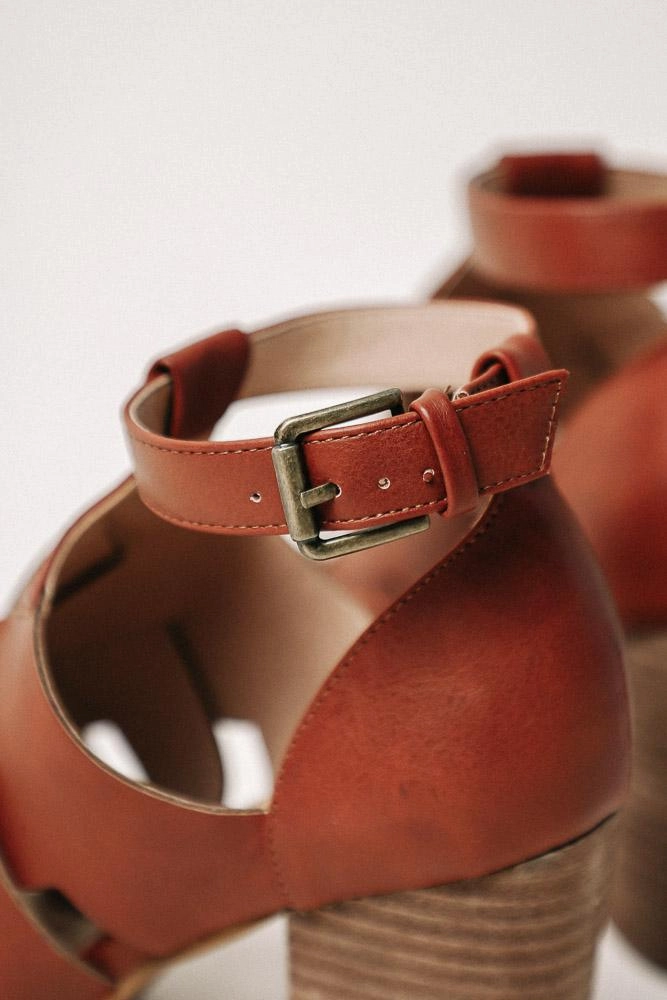 Alma Woven Heels in Cognac High Heel Shoes With Ankle Strap