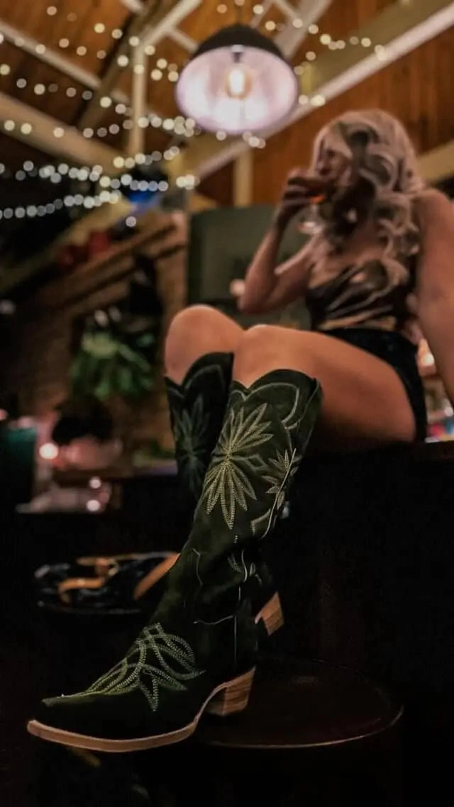 Knee High Wide Calf Cowgirl Boots The Lorraine Knee-High Western Boots  Olive Suede