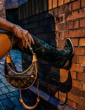 The Lorraine Knee-High Western Boots  Olive Suede Knee High Flat Chunky Boots