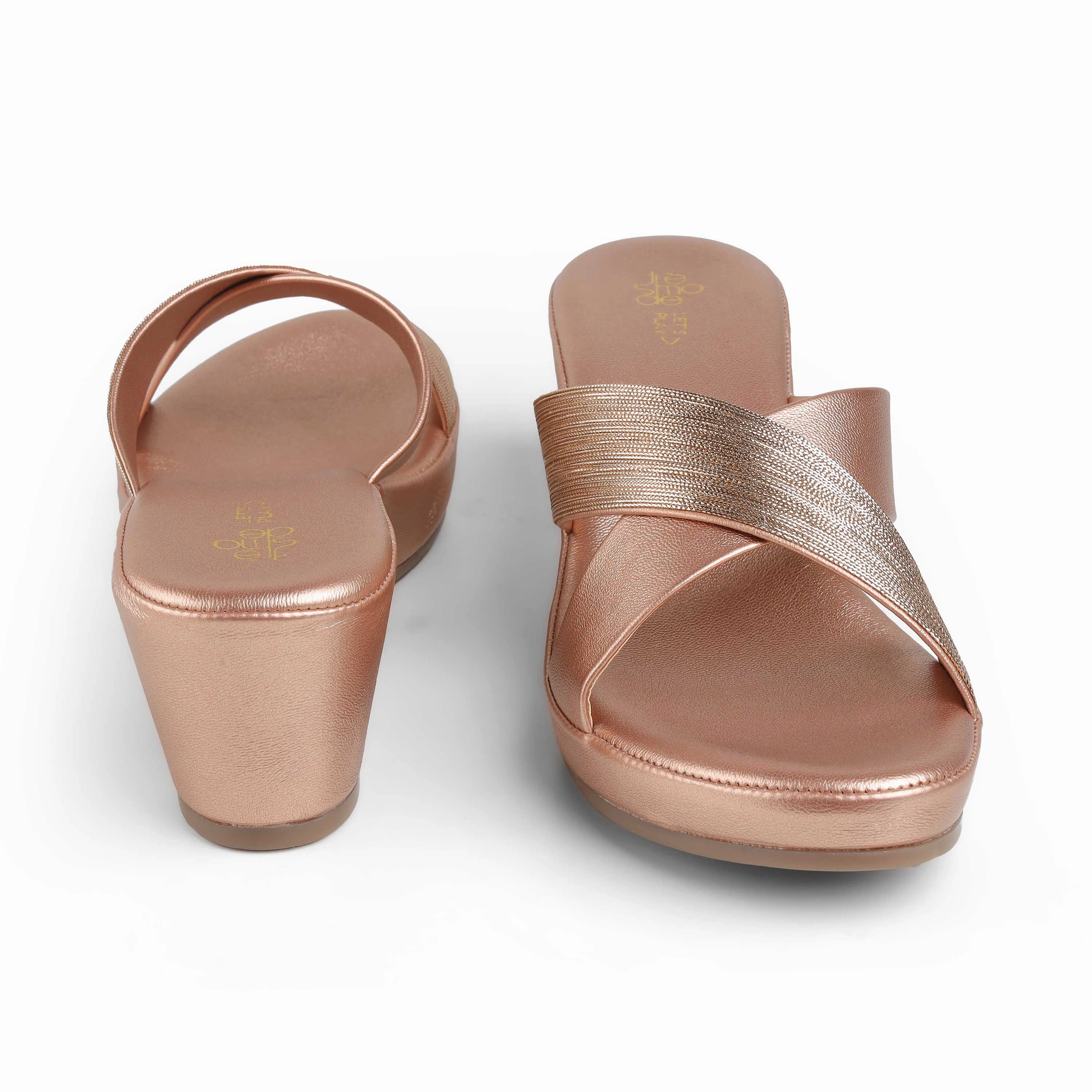 Tresmode Stine Champagne Women's Dress Block Heel Sandals Wooden High Heel Mules