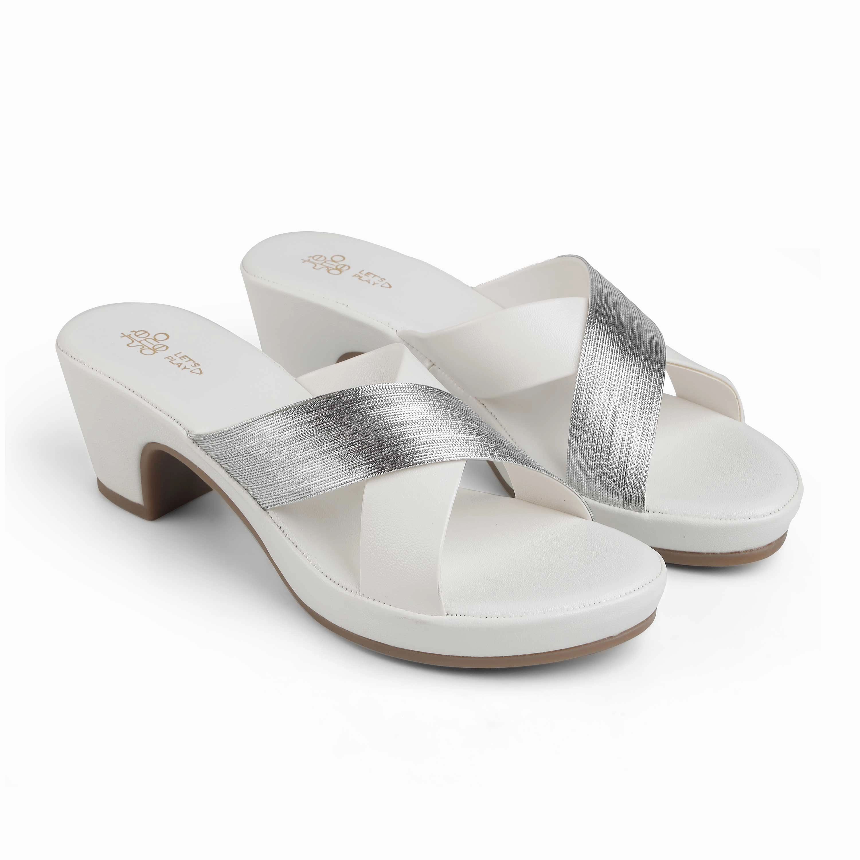 Tresmode Stine White Women's Dress Block Heel Sandals High Heeled Ice Skates