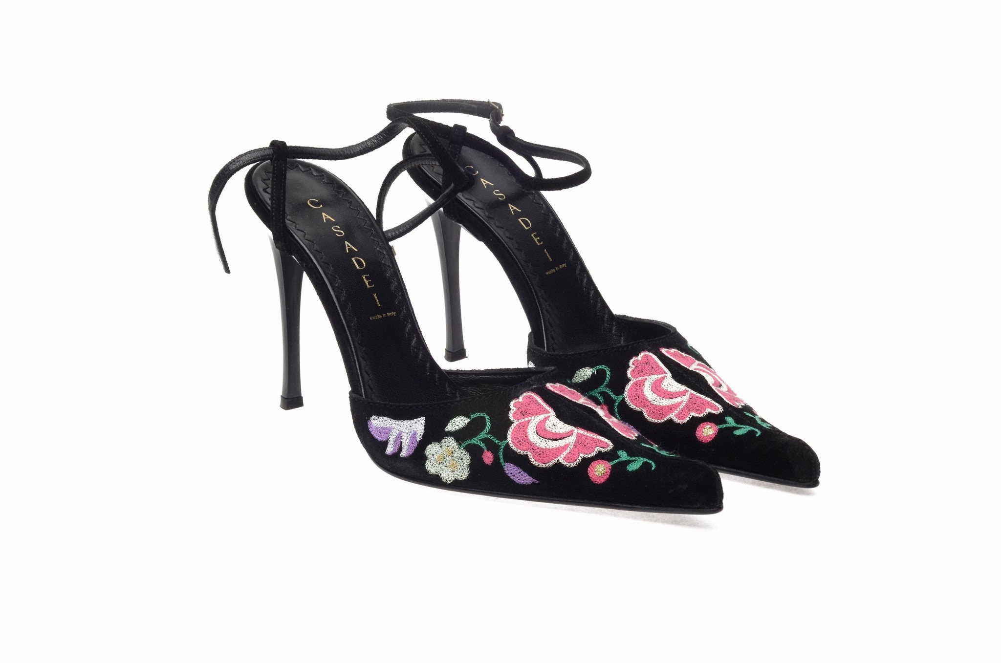 Crocs Heels Casadei - Black Suede with Flowers - US 8 1/2