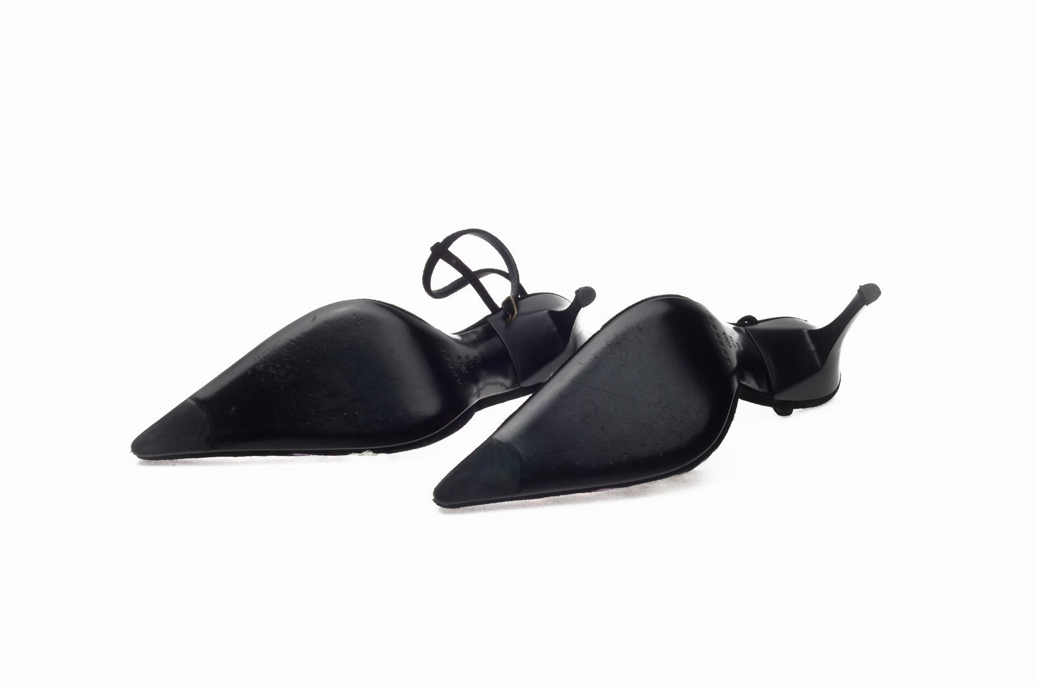 High Heels Open Toe Casadei - Black Suede with Flowers - US 8 1/2