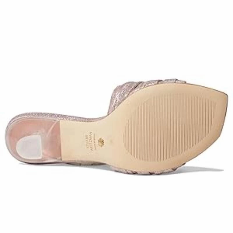 Stuart Weitzman Ruche 75 Slide Sandal Womens 9 Poudre Leather Spool Heels FZP292 (Poudre,9) Spike High Heels