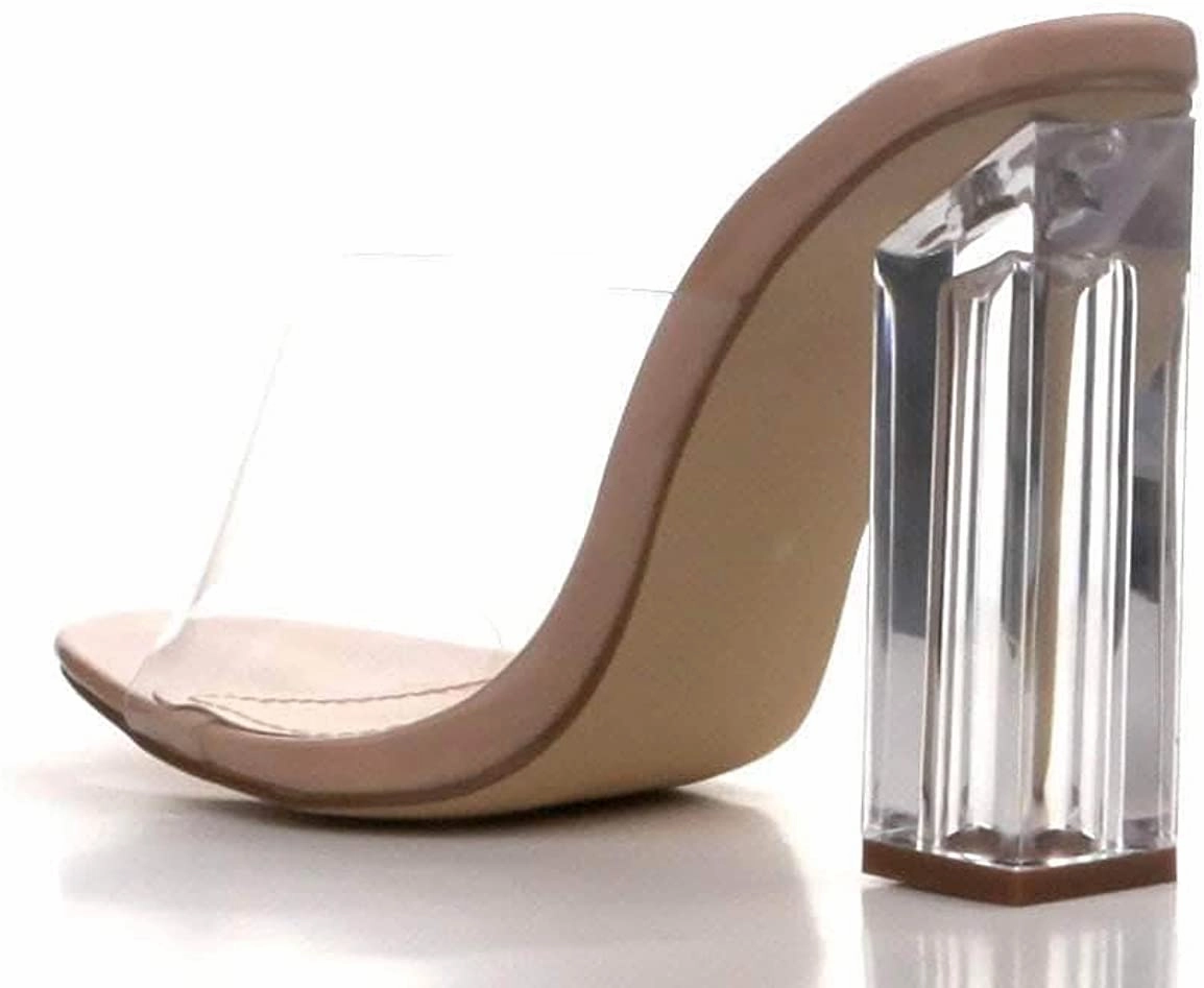 Cape Robbin Women's Fusion Transparent Chunky Block High Heel Sandal High Heel Shoe Pattern