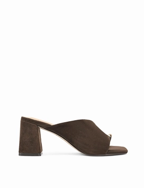 Stanton Block Heel Mules - Chocolate Brown Suede Pumps Heels