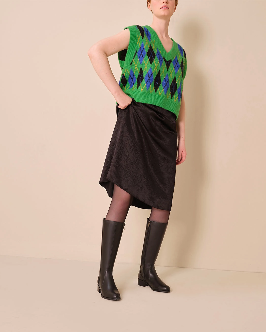 Haltham Standard Knee High Boots in Black Leather