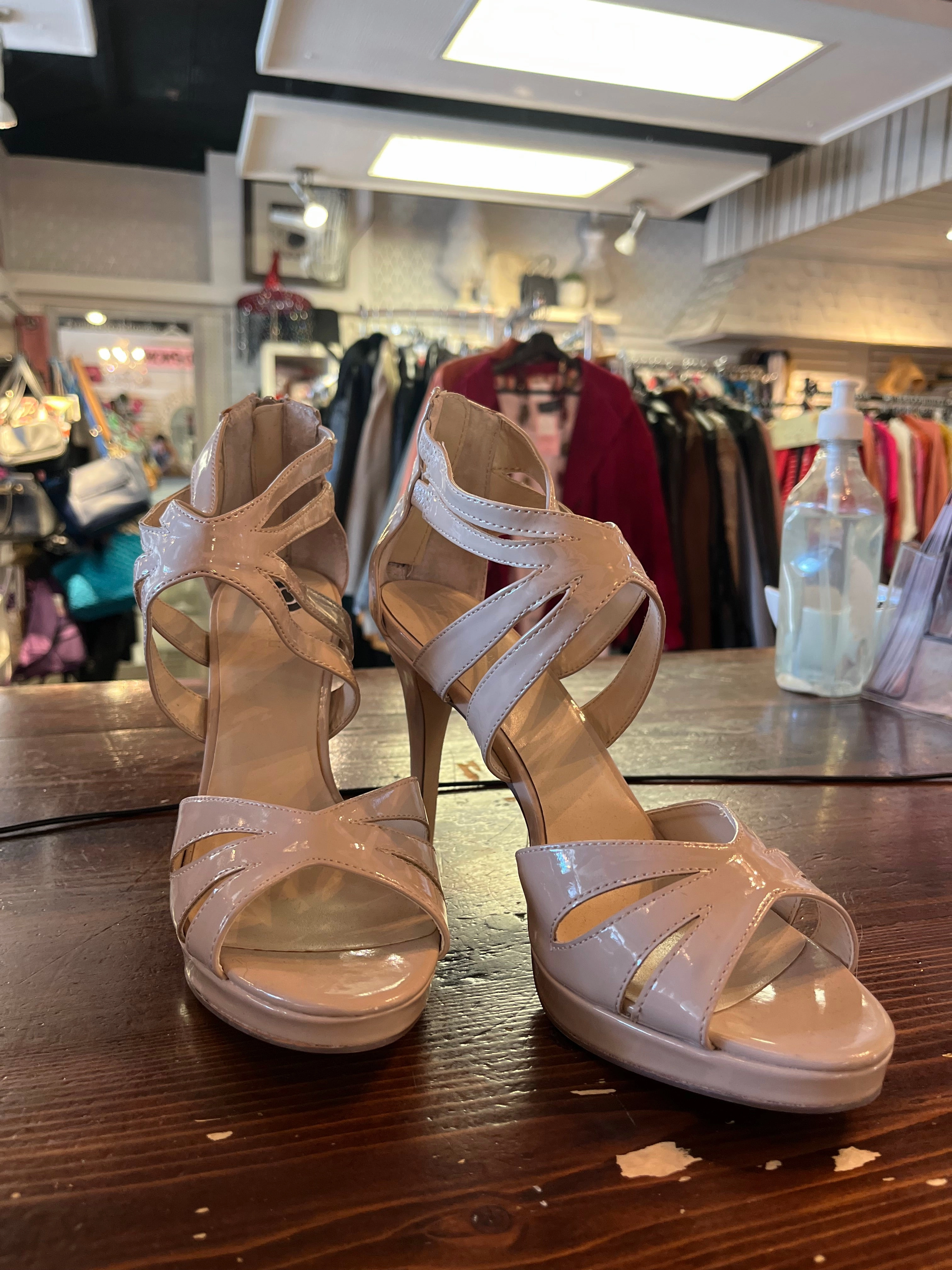 High Heel Strappy Sandals Le Chateau Strappy Nude Heels (Size 10)