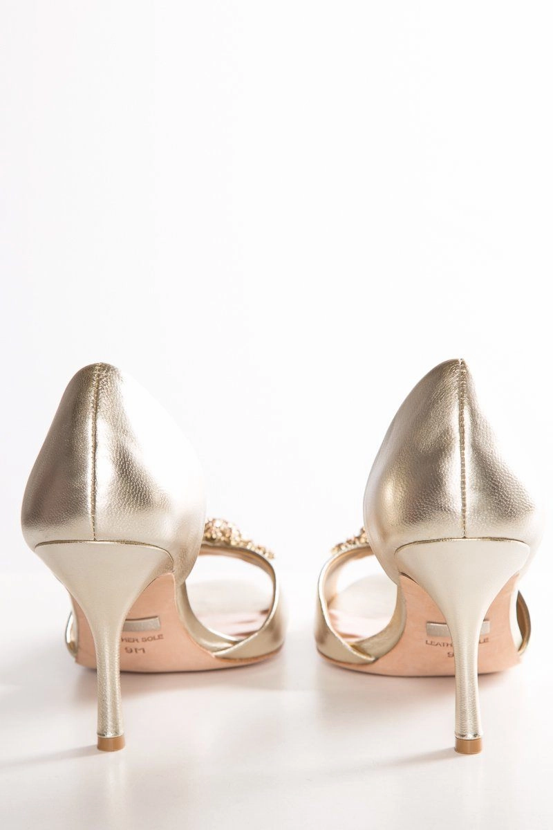 Knee Heels Badgley Mischka Gold Metallic Leather Peep-Toe Heels SZ 9 Sale