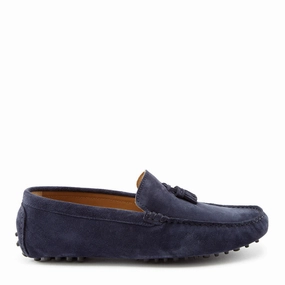 Tasselled Driving Loafers, navy blue suede Casual Leather Loafers