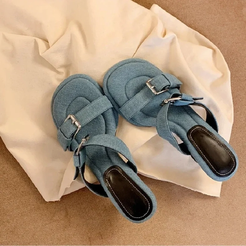 DenimGlam Buckle Stilettos Knife High Heels