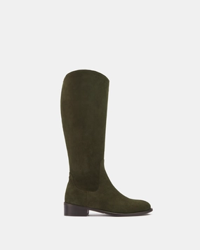 Verity Knee High Boots in Forest Green Suede Knee High Boots For Thin Legs