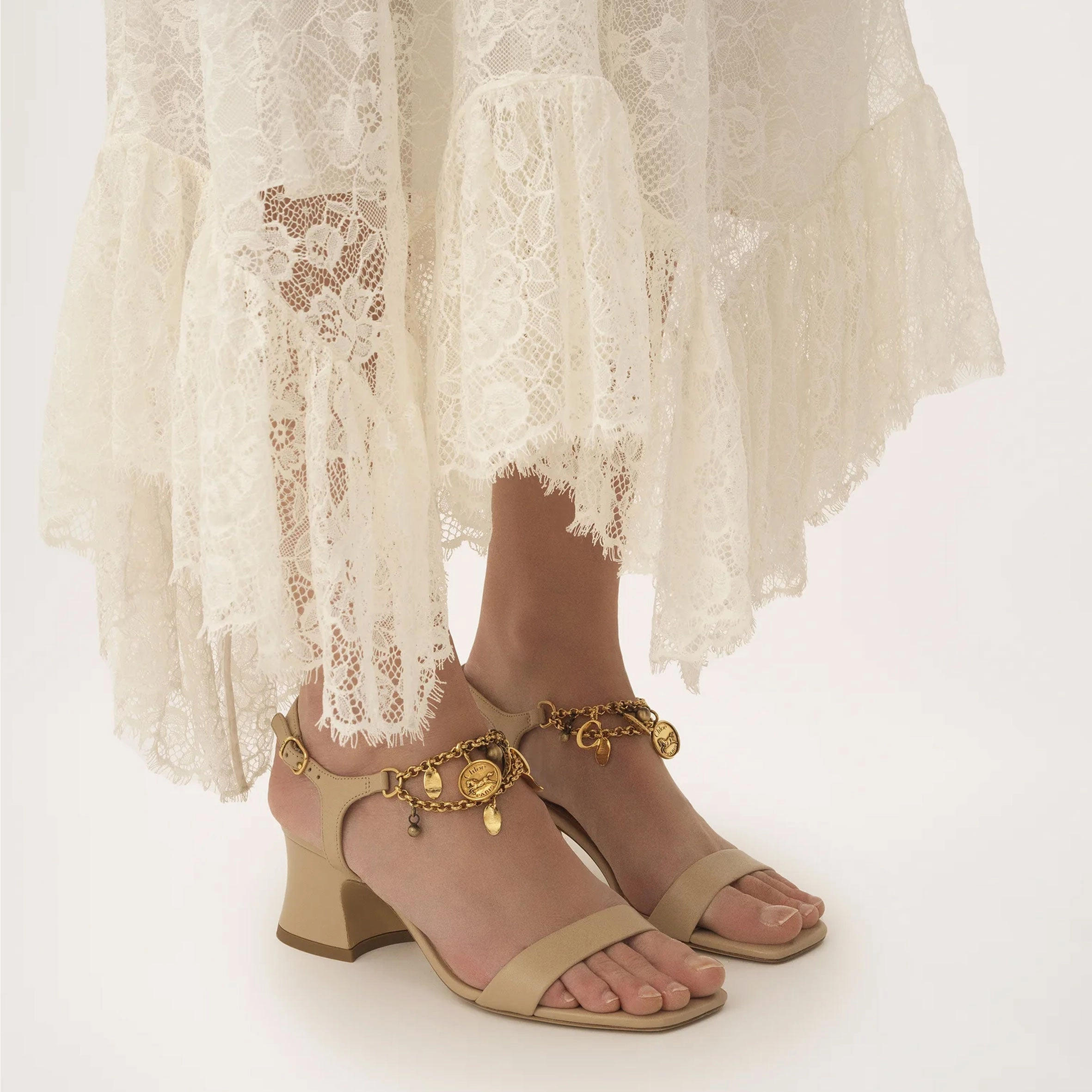Foot High Heels Charms Sandal, Blush Beige