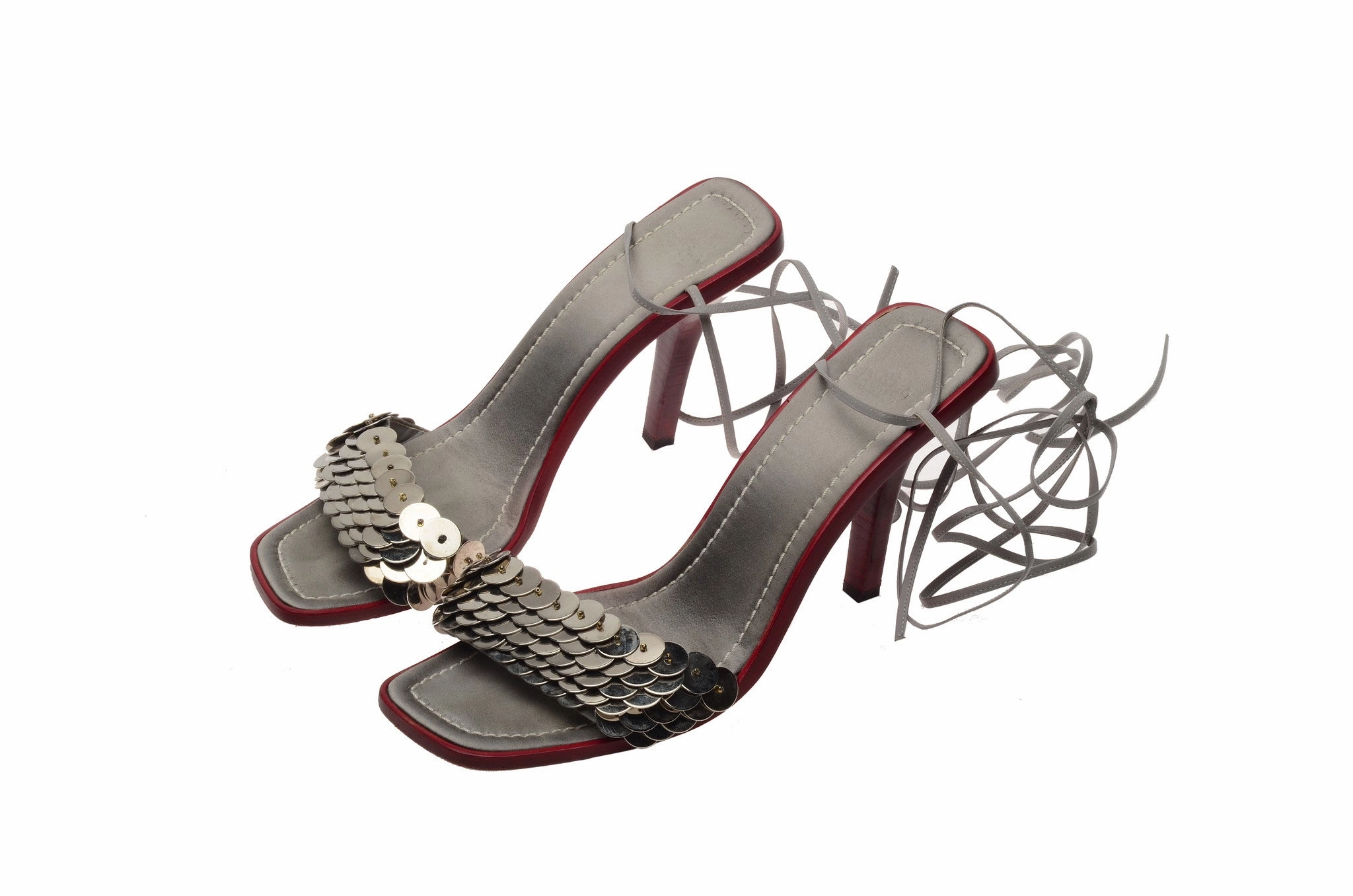High Heel Shoe Cookies Valentino - Red and Gray Heels with Sequin and Wrap Around Ankle Straps - IT 38 1/2