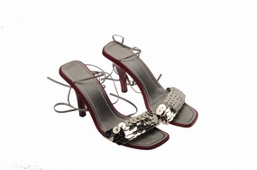 Valentino - Red and Gray Heels with Sequin and Wrap Around Ankle Straps - IT 38 1/2 Heels Spikes
