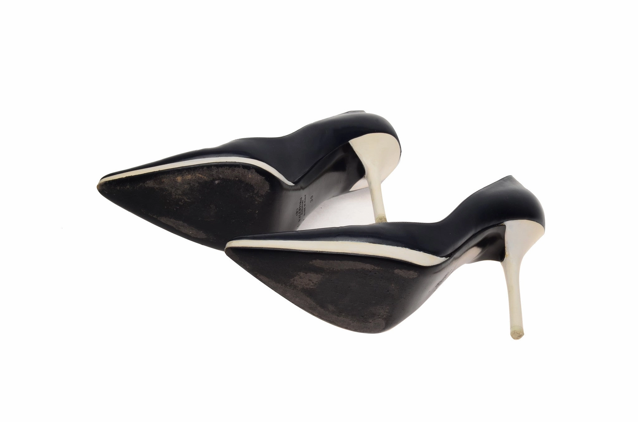 High Heel Motorcycle Boots Valentino - White and Midnight Blue Pointed Toe Heels - IT 39
