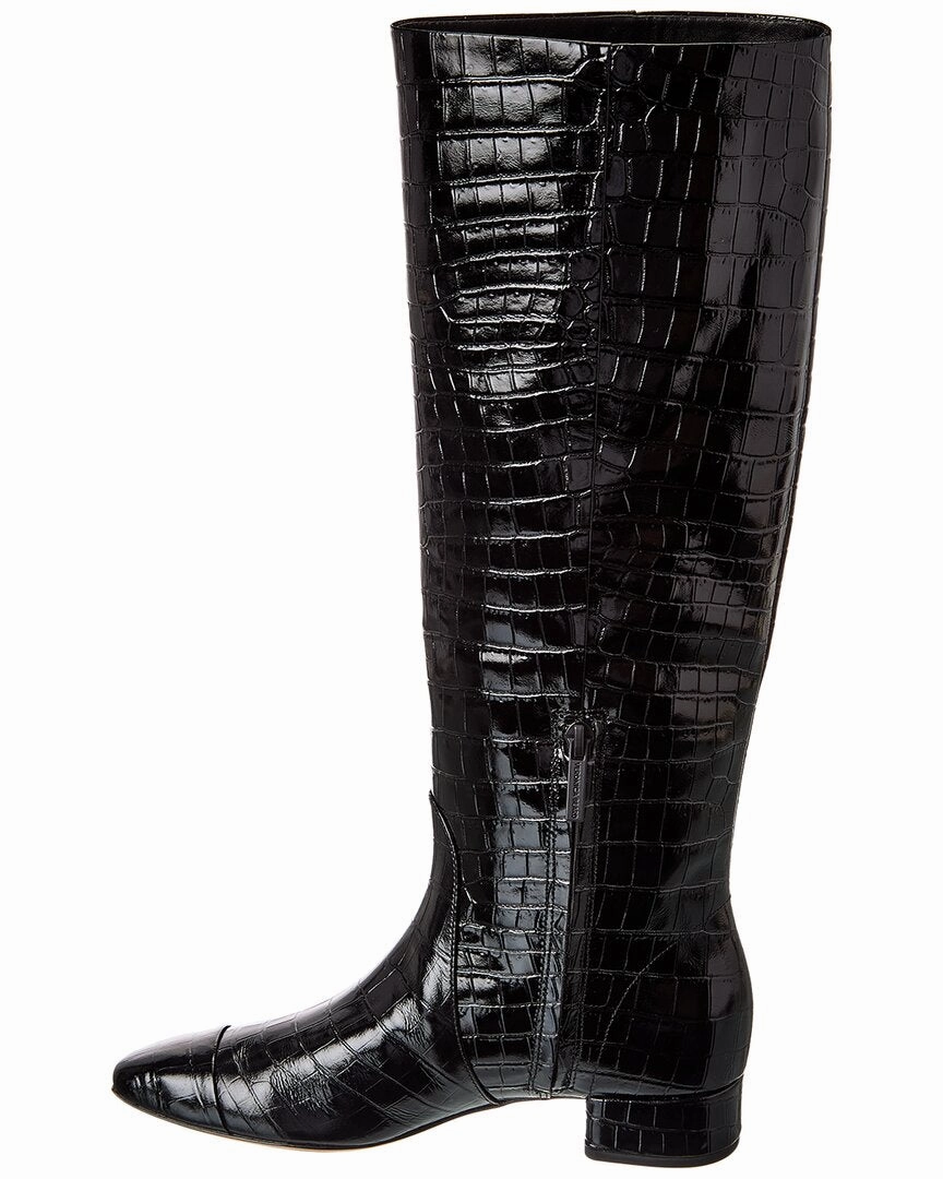 Veronica Beard Cecile Croc-Embossed Leather Knee-High Boot Knee High Boots Slim Calf