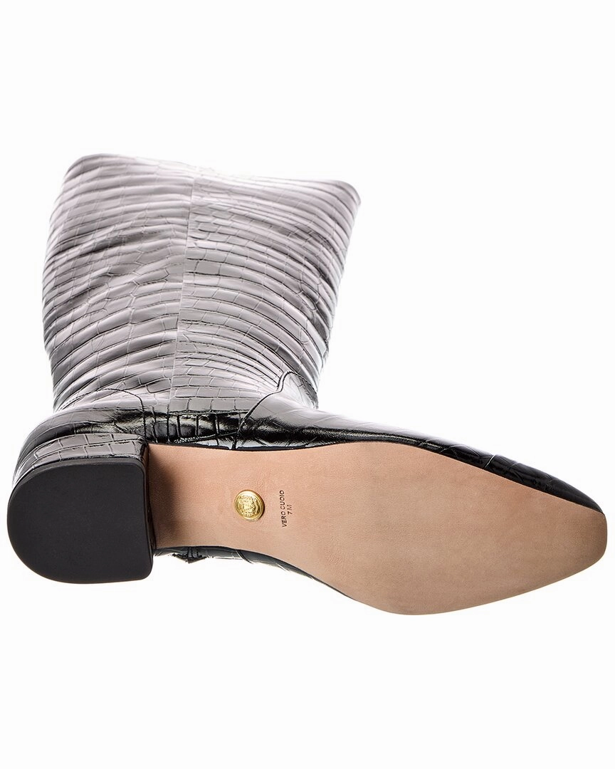 Veronica Beard Cecile Croc-Embossed Leather Knee-High Boot Over The Knee High Boots Chunky Heel