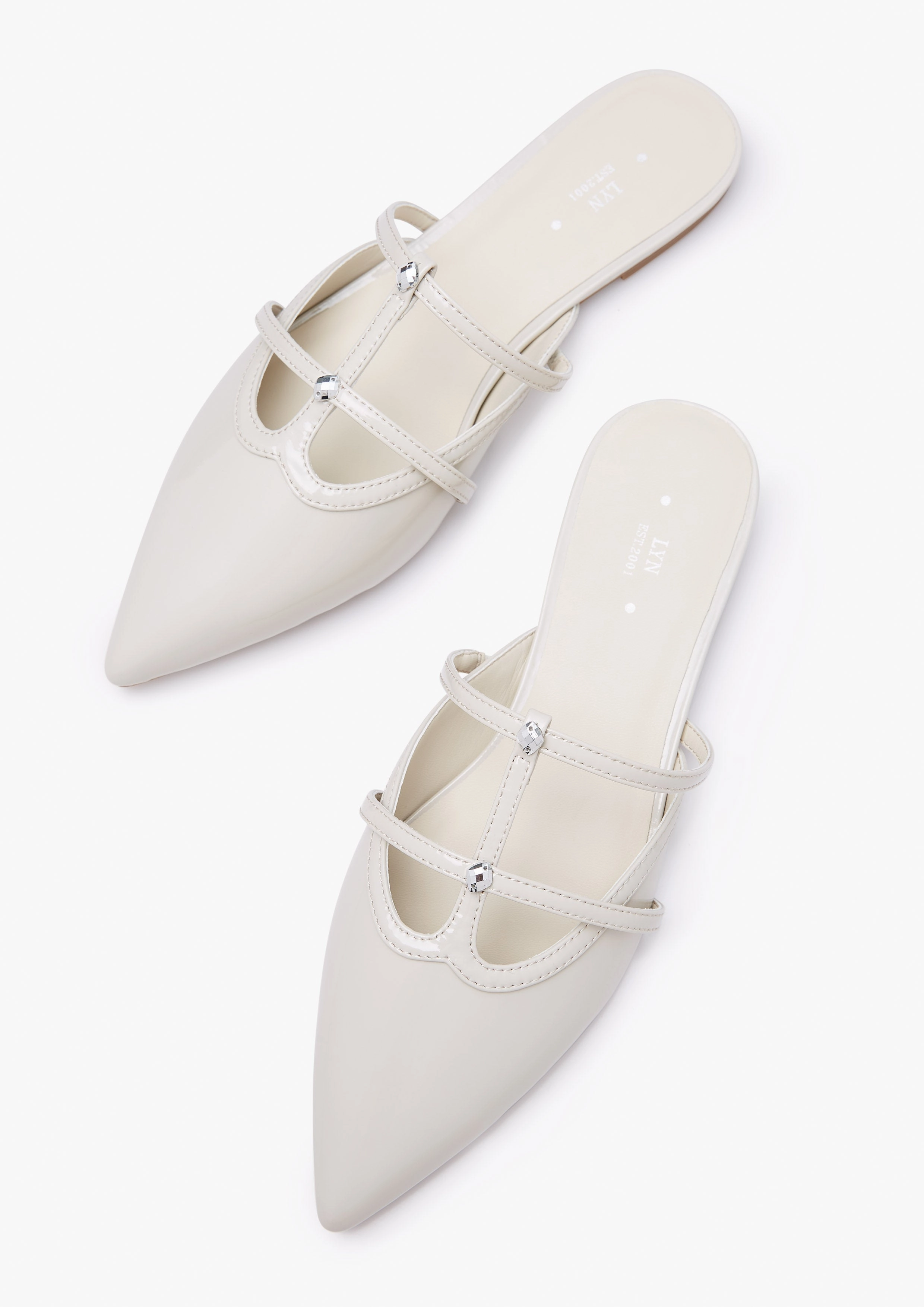 1920s Shoes Flats Semika Patent Sandals Light Grey