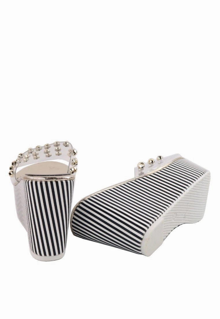 Stiletto Heel Thigh High Boots   - Stripe Platform Wedge Sandals