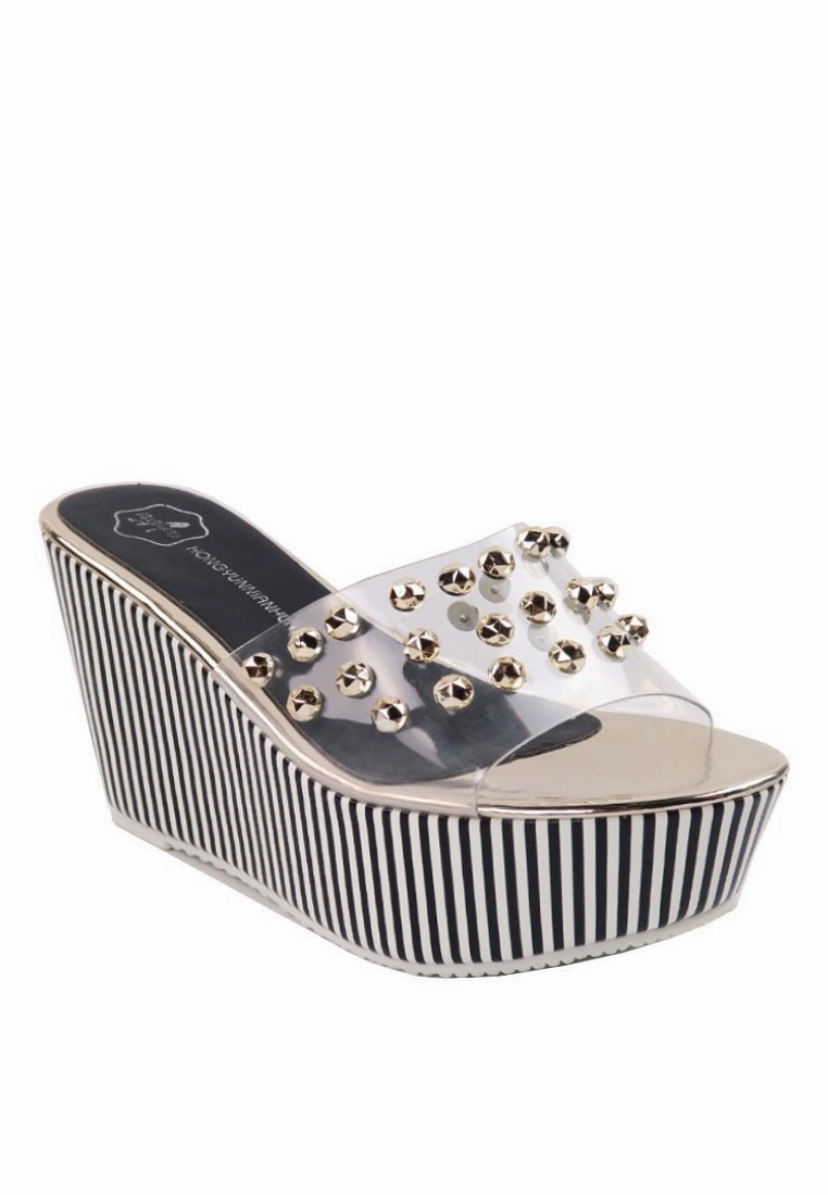 High Heel Shoes With Spikes   - Stripe Platform Wedge Sandals