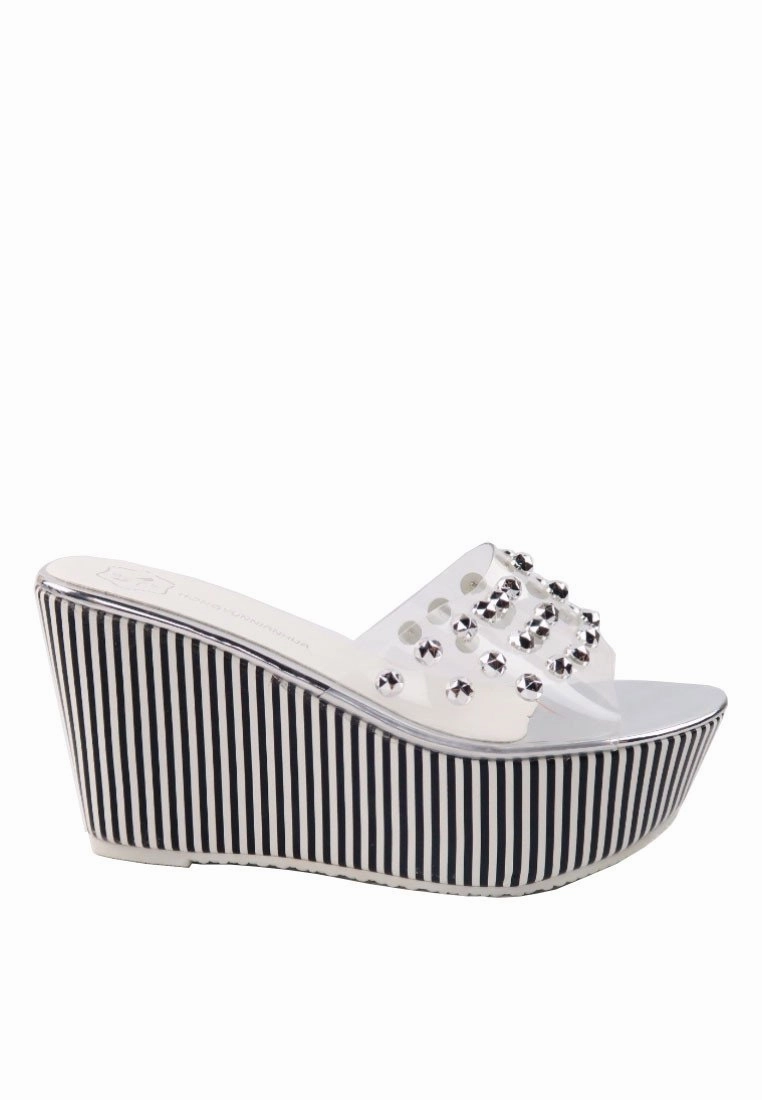 Nylon Feet And High Heels   - Stripe Platform Wedge Sandals