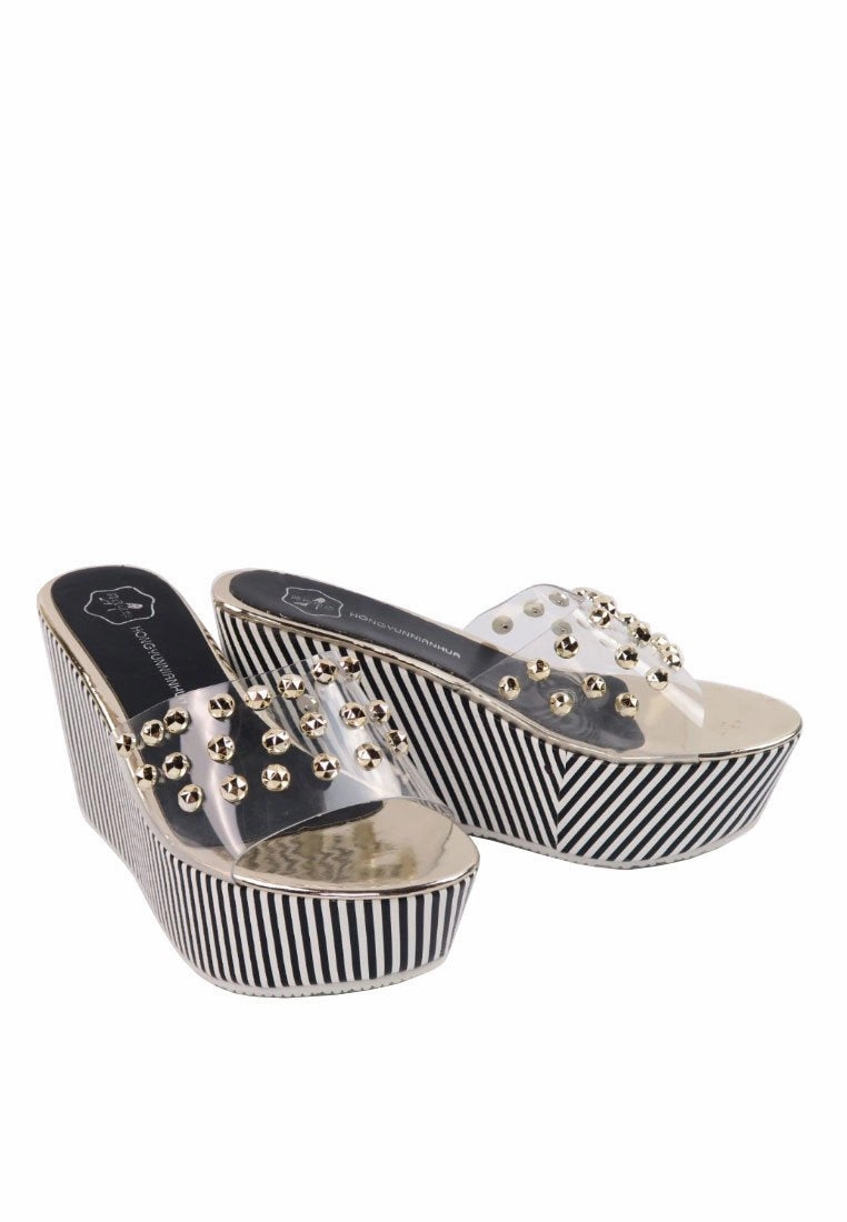 Wear High Heels   - Stripe Platform Wedge Sandals