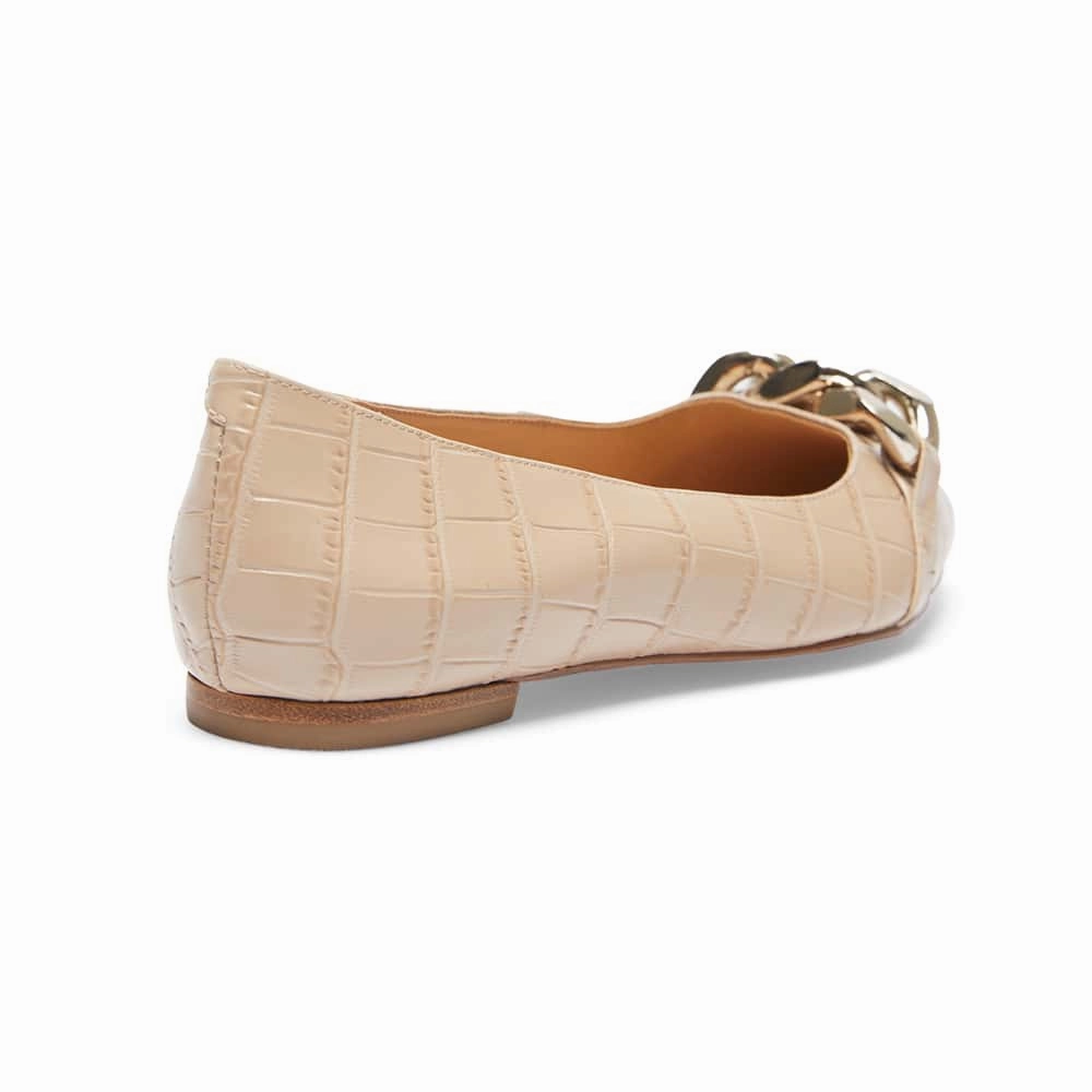 Lacey Flat in Nude Croc Print Leather Flat Pointy Toe Shoes