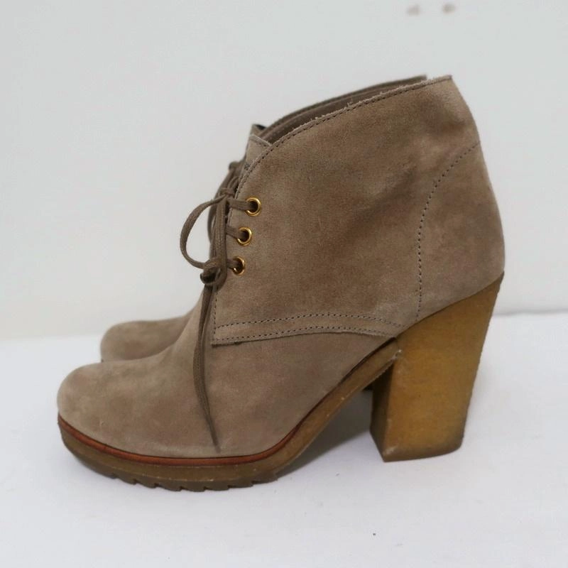 Prada Sport Desert Boots Beige Suede Size 38 High Heel Lace-Up Ankle Boots Platform Heel Mary Jane Shoes