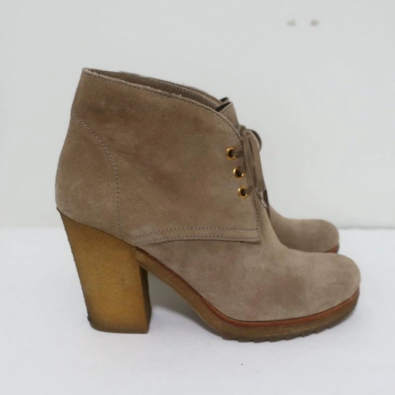 Prada Sport Desert Boots Beige Suede Size 38 High Heel Lace-Up Ankle Boots High Heels Balls