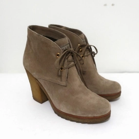High Heel Platform Prada Sport Desert Boots Beige Suede Size 38 High Heel Lace-Up Ankle Boots