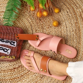 Ladies Leather Flat Shoes Kolas - Pastel Pink with Changeable Straps