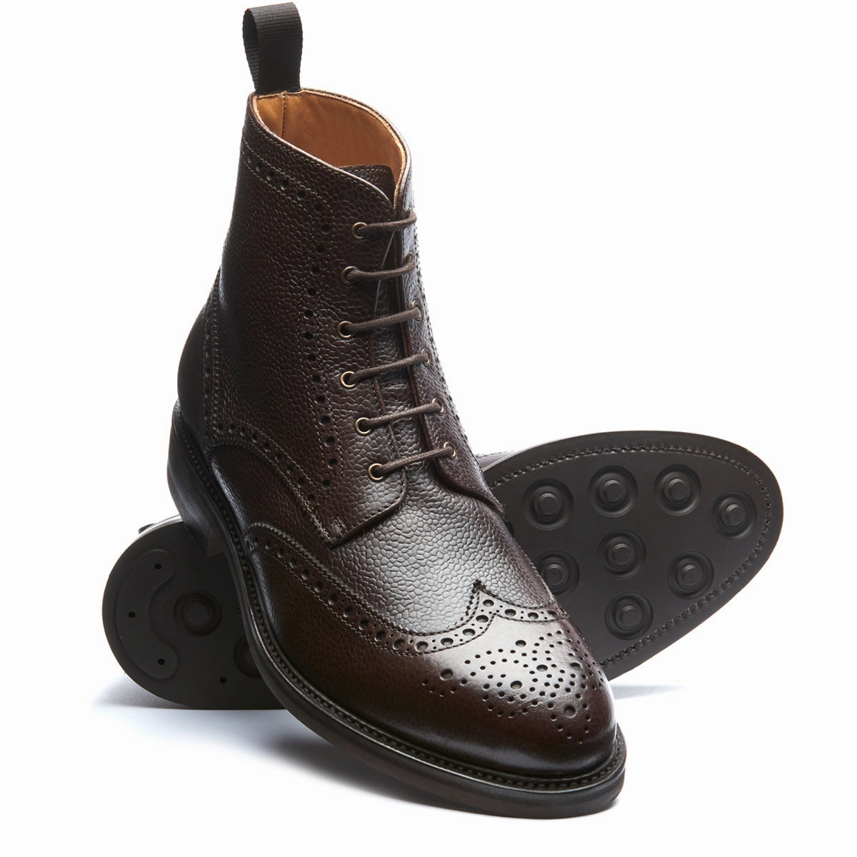 Walnut Brown Grain-Calf 6 Eye Derby Brogue Boot Lace Up Medallion Toe Dress Shoes