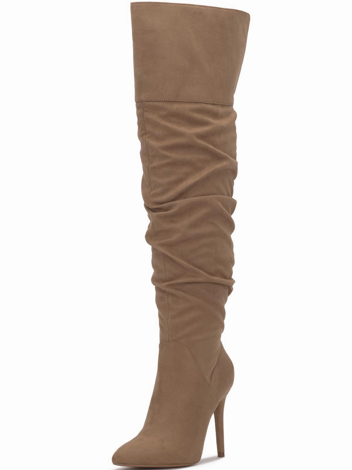 Knee High Motorcycle Boots Loury Womens Stiletto Faux Suede Over-The-Knee Boots