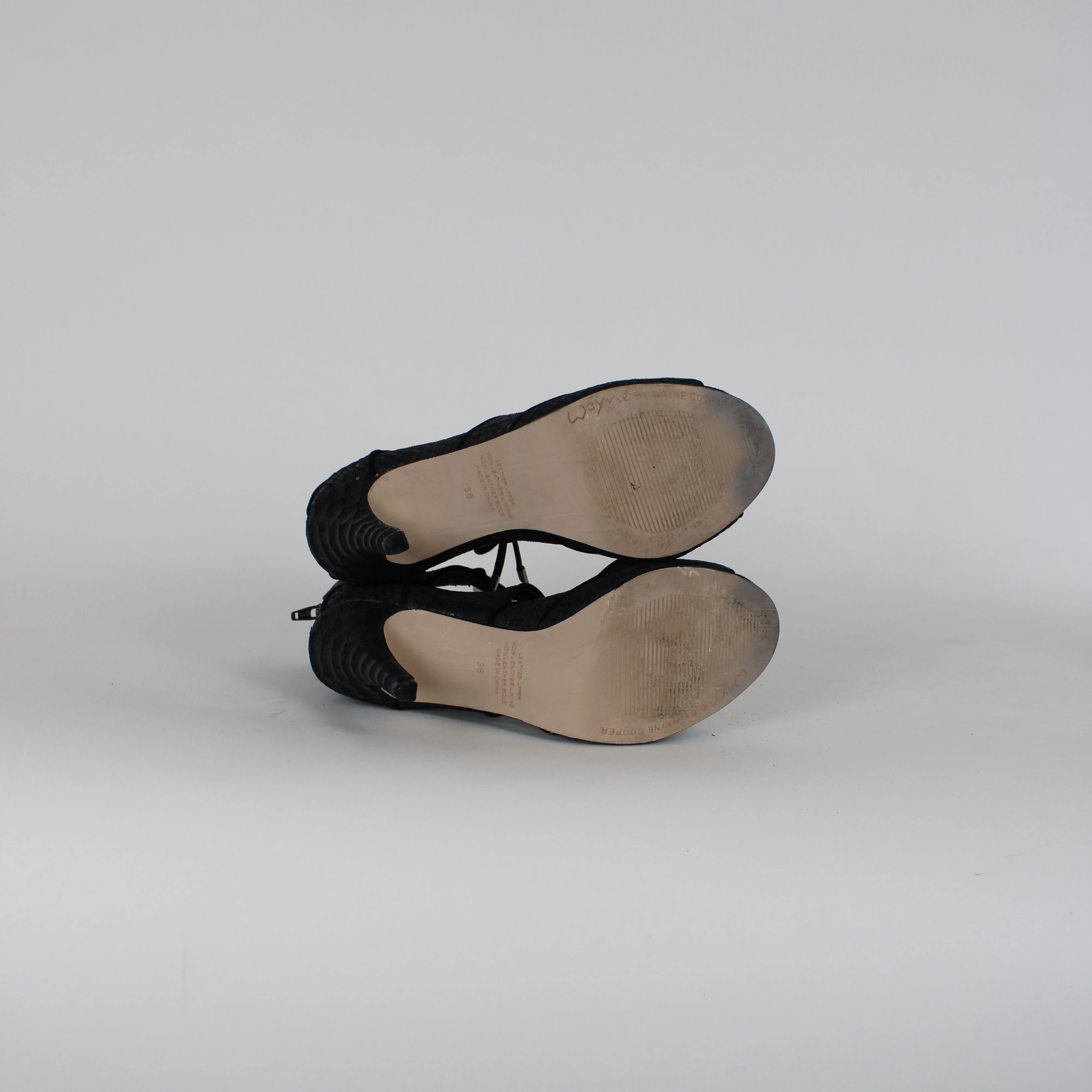 Wayne Cooper Black Leather Heels High Heel Croc