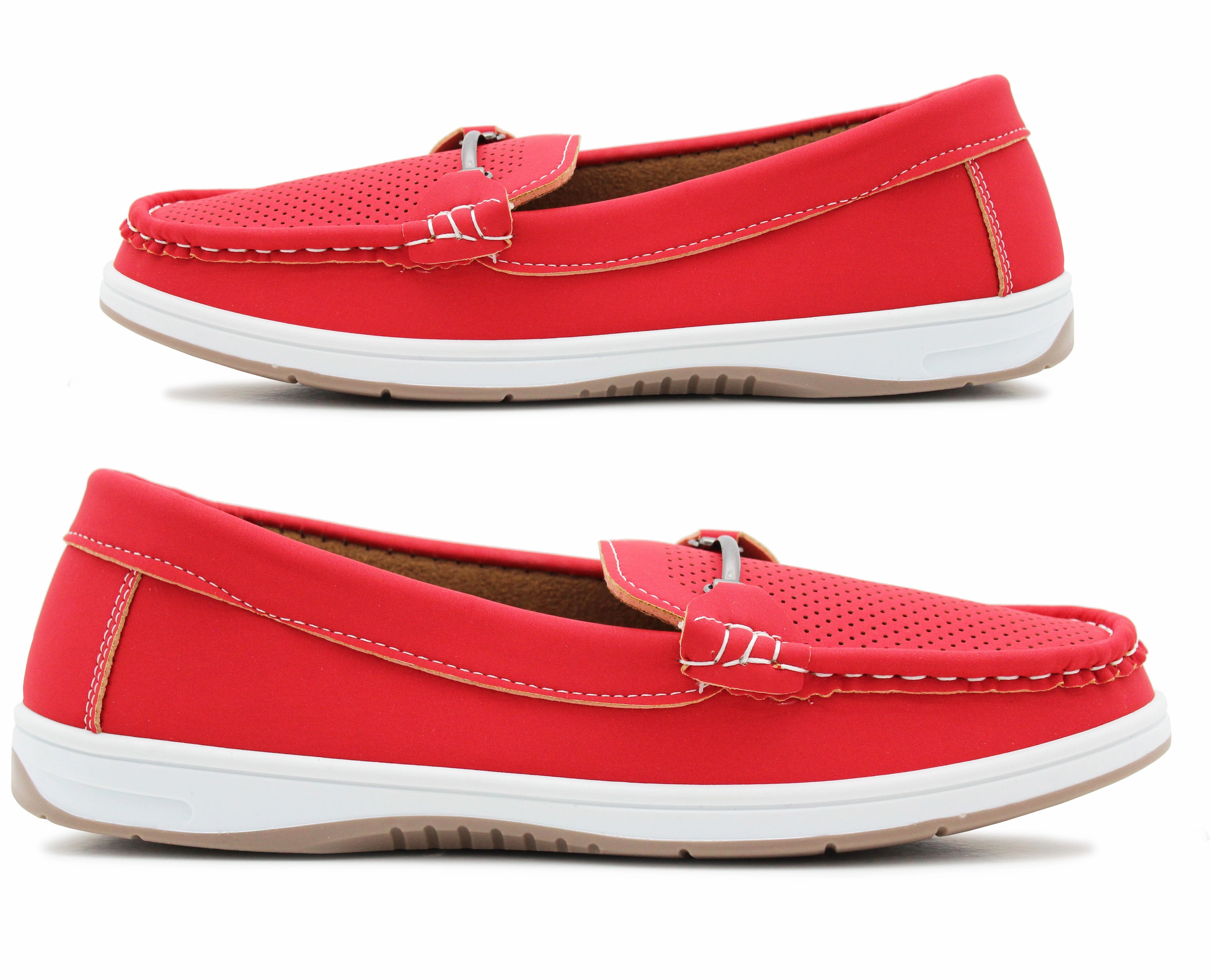 Loafers With Bit Womens Slip On Loafers Flat Casual Buckle Penny Loafer Pumps Moccasin Breathable Deck Boat Shoes Red